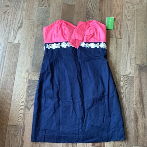 Lilly Pulitzer Strapless Dress in Coral and Navy- Seashell - Picture 11 of 12